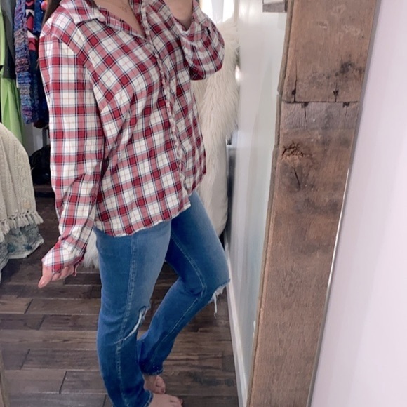 Talbots red plaid button down shirt size XLarge cotton blend - Picture 5 of 10